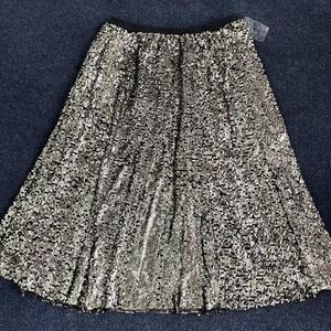 Maeve Anthropologie Womens Medium Silver Sequin A-Line Midi Lined Party Skirt
